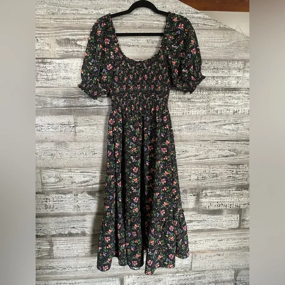 Hill House Black Floral Smocked Midi Dress - Picture 6 of 8